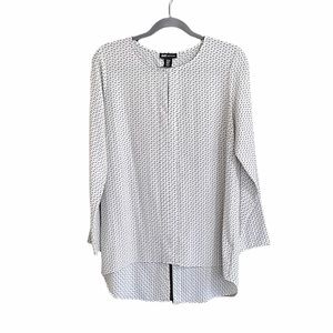 JNY White & Black Patterned Long Sleeve Blouse M